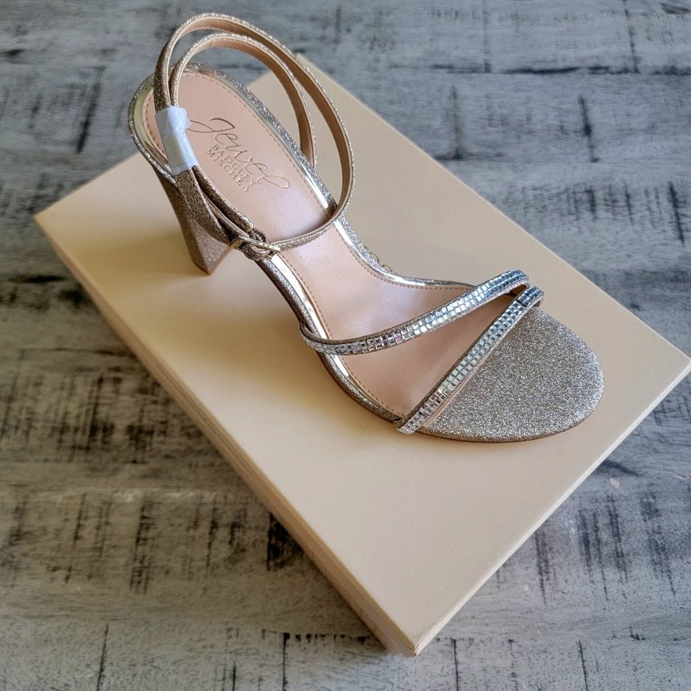 Jewel Badgley Mischka Gold Glitter Aura Embellished Sandal 8.5M
